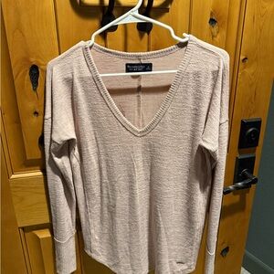 Abercrombie & Fitch Light Pink V-Neck Long Sleeve Top